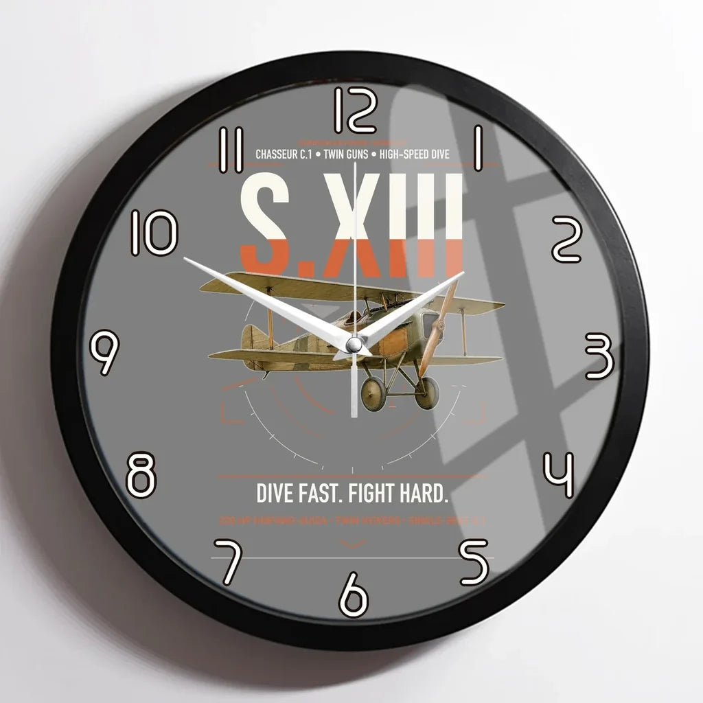 SPAD S.XIII C.1 design on gray framed wall clock