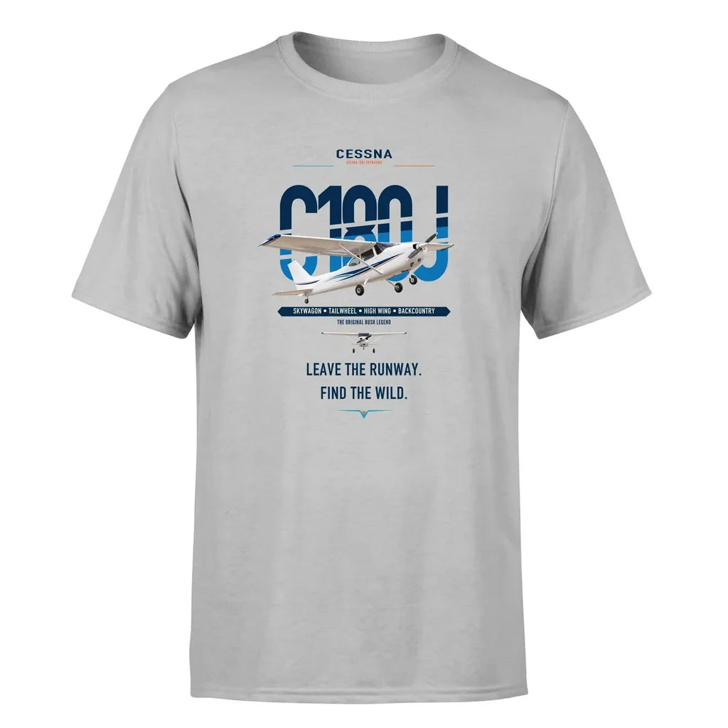 Cessna 180J Skywagon design on light gray t-shirt, single-side print