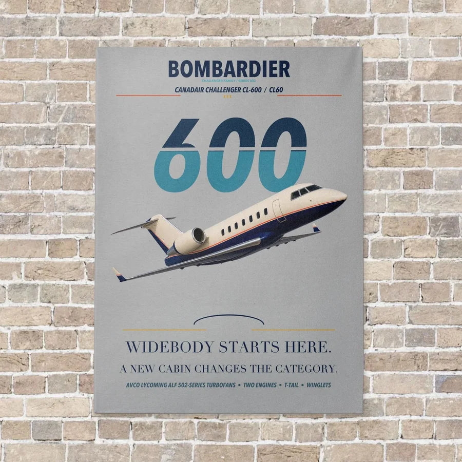 Bombardier Challenger 600 vertical canvas print - no frame - light gray background