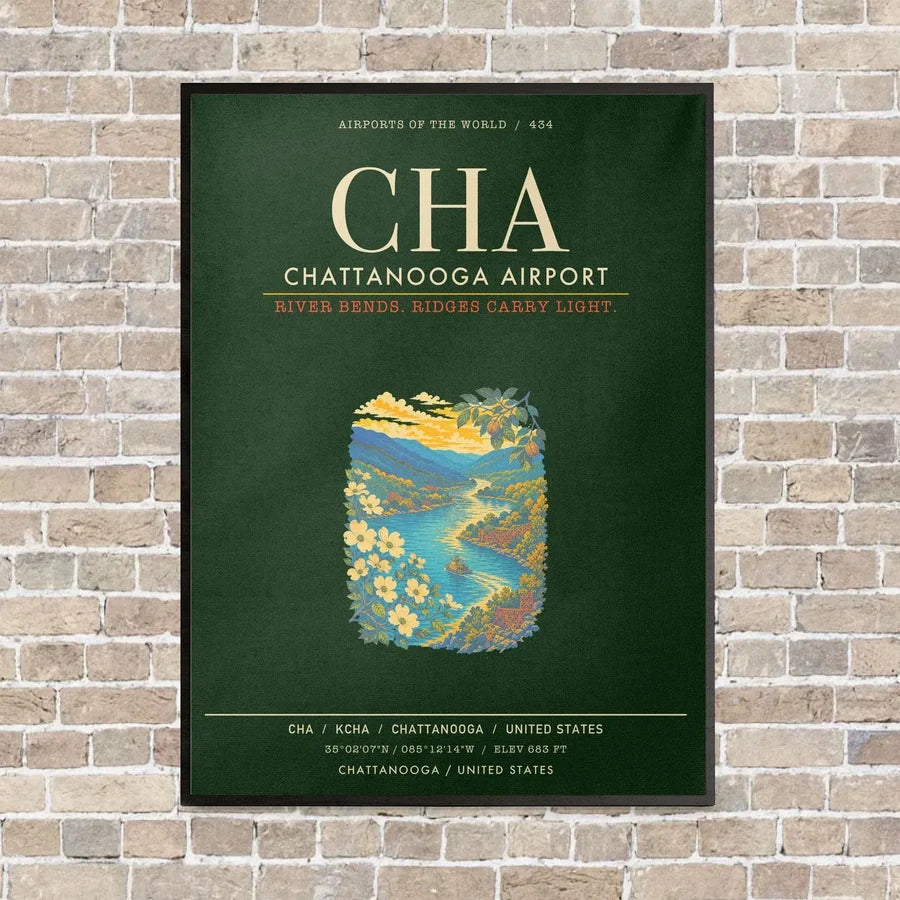 Chattanooga Airport CHA - Canvas Framed - Dark Green