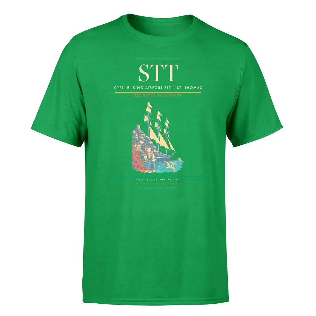 Cyril E. King Airport (STT) T-Shirt single-side front print in Green | cyril-e-king-airport-stt-double-side-t-shirt