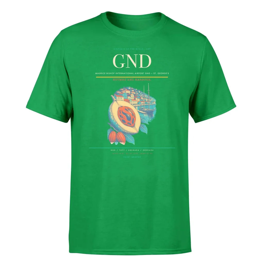 Maurice Bishop International Airport (GND) T-Shirt single-side front print in Green | maurice-bishop-international-airport-gnd-double-side-t-shirt