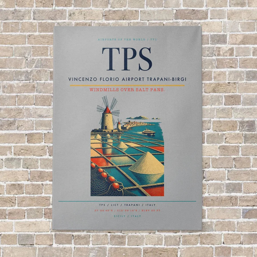Vincenzo Florio Airport Trapani-Birgi TPS vertical canvas print - no frame - light gray background