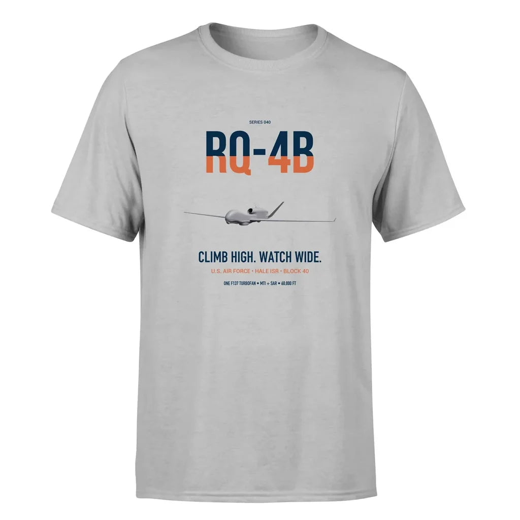 RQ-4B Global Hawk design on light gray double-side t-shirt, single-side print