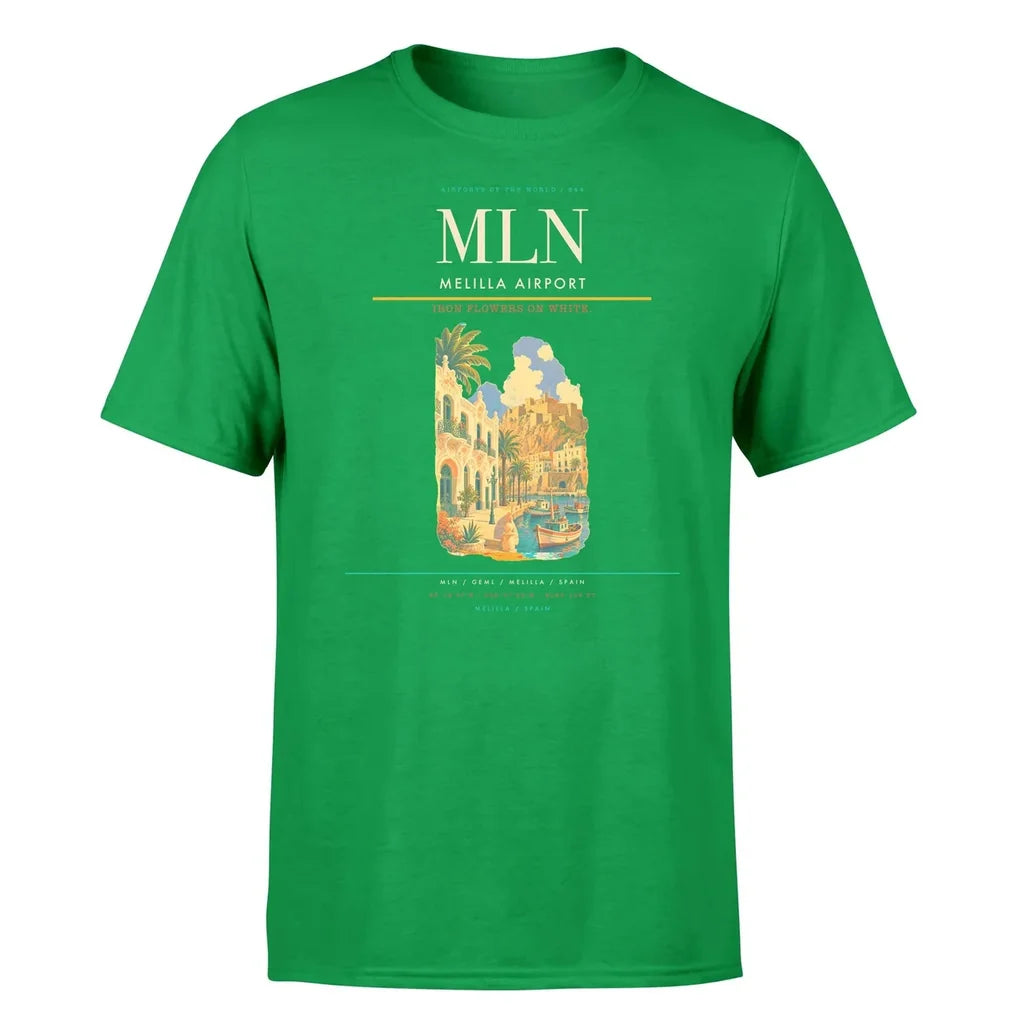 Melilla Airport (MLN) T-Shirt single-side front print in Green | melilla-airport-mln-double-side-t-shirt