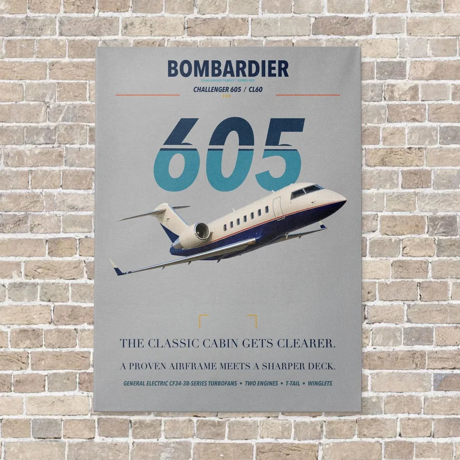 Bombardier Challenger 605 vertical canvas print - no frame - light gray background