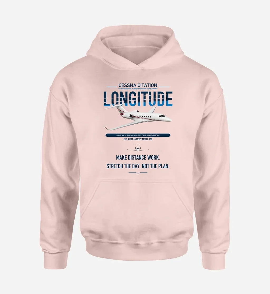 Cessna Citation Longitude design on pink double-side hoodie, single-side print