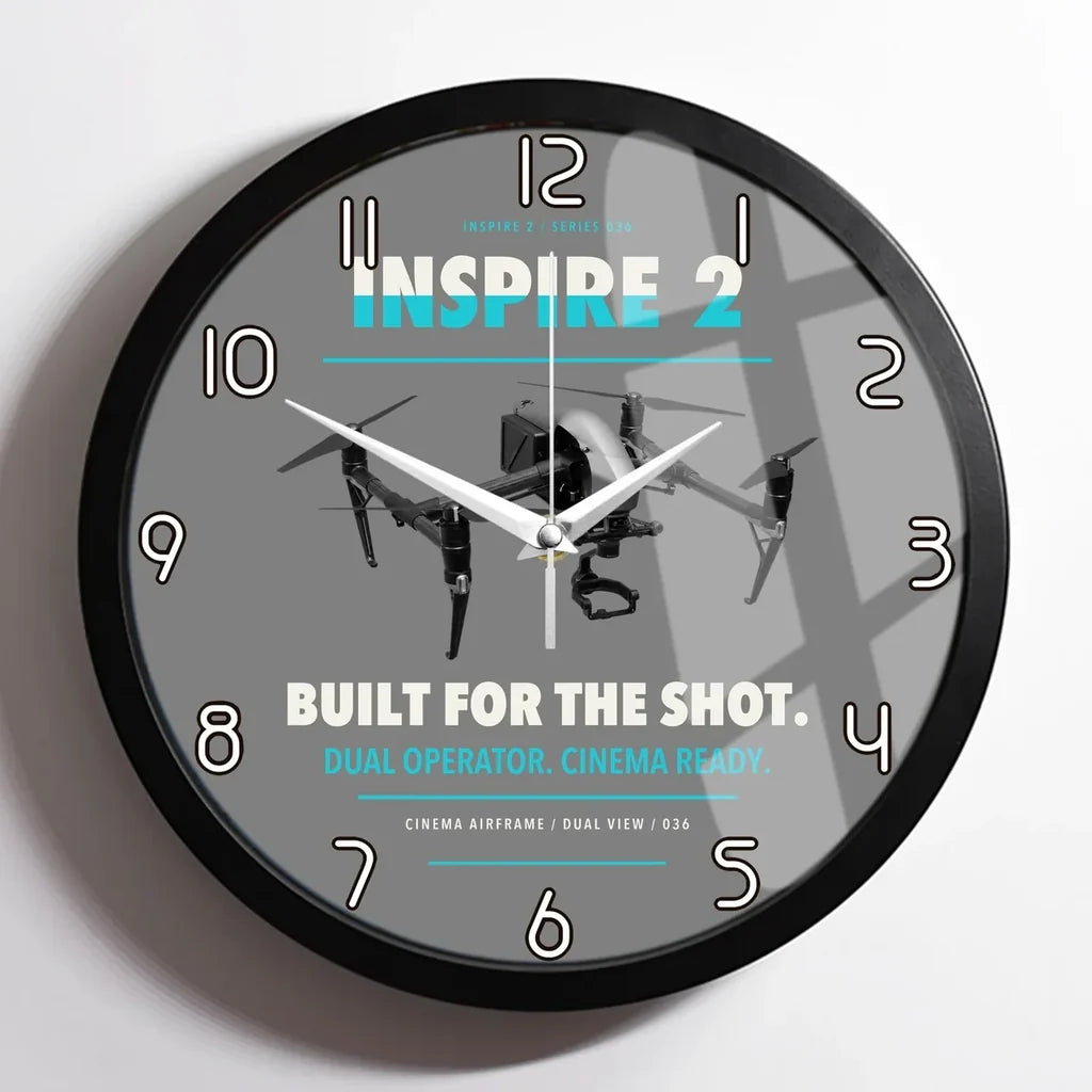 DJI Inspire 2 design on gray framed wall clock