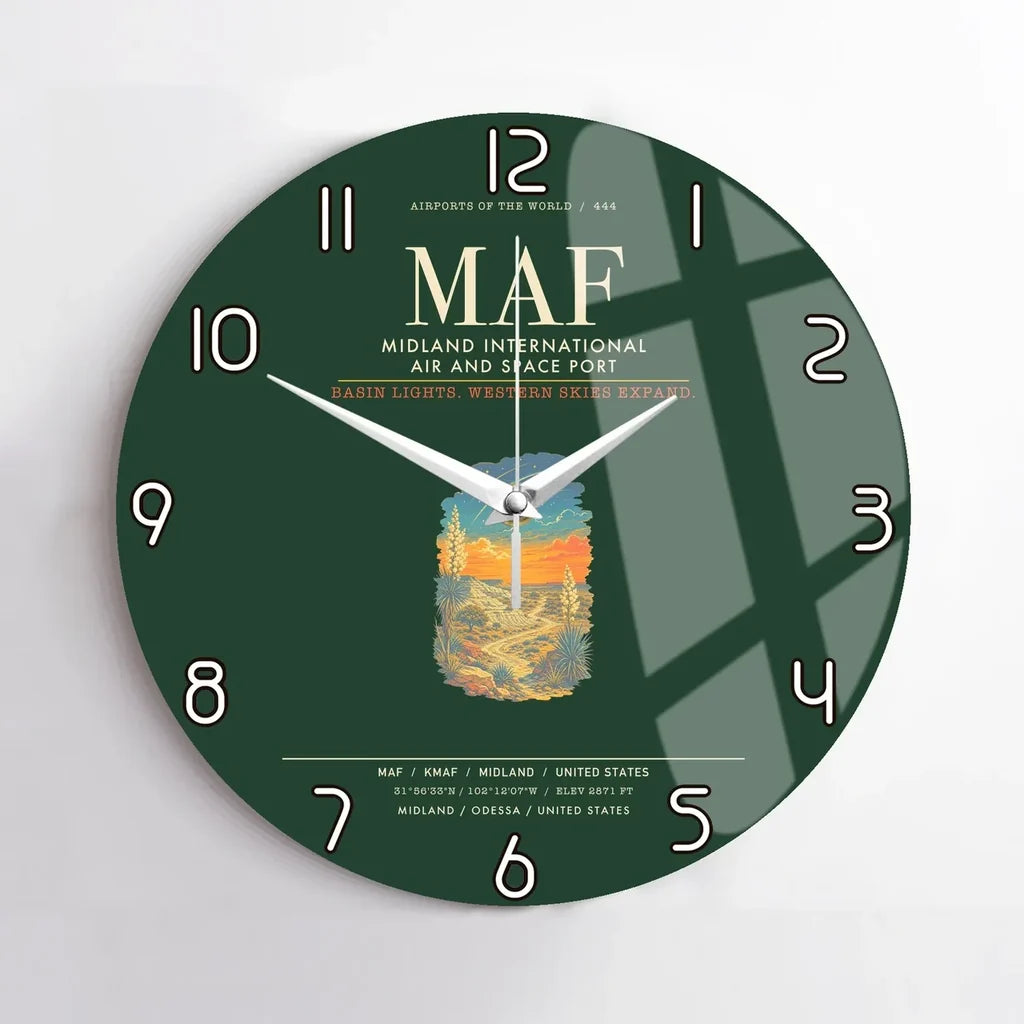 Midland International Air and Space Port MAF Wall-Clock No-Frame - Dark Green
