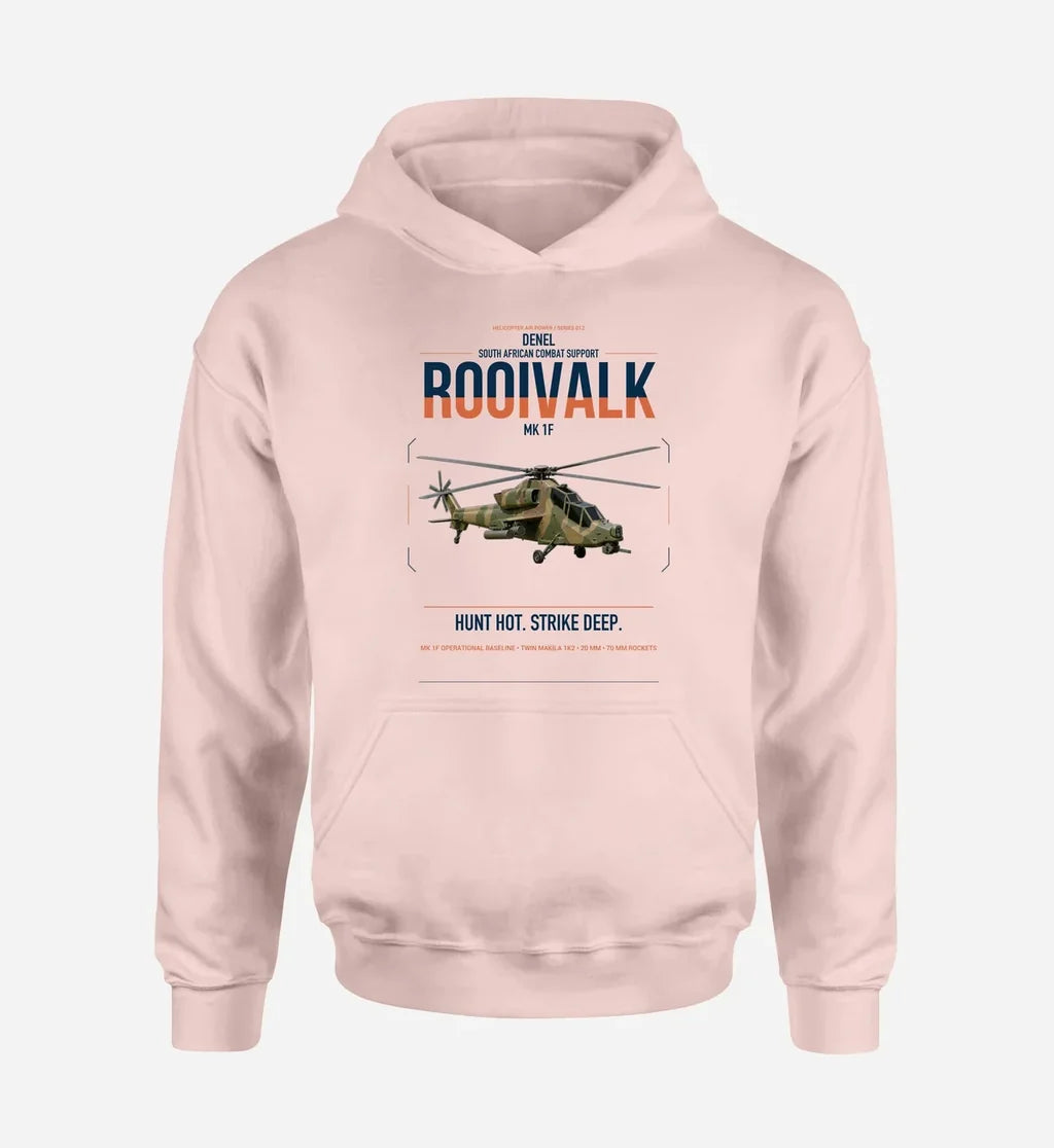 Denel Rooivalk Mk 1F design on pink double-side hoodie, single-side print