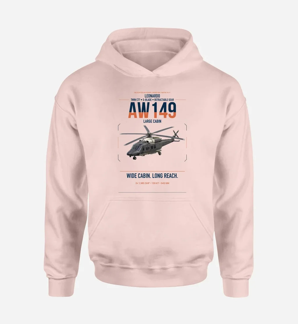 Leonardo AW149 design on pink double-side hoodie, single-side print