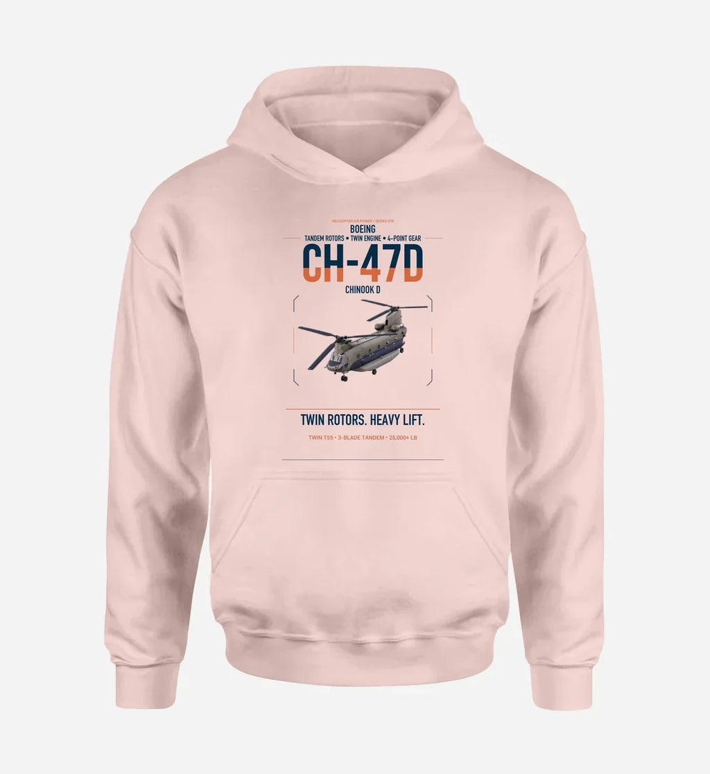 Boeing CH-47D design on pink double-side hoodie, single-side print