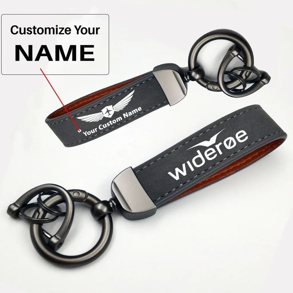 Wideroe Airlines Horseshoe Buckle key chain, Gray + Name