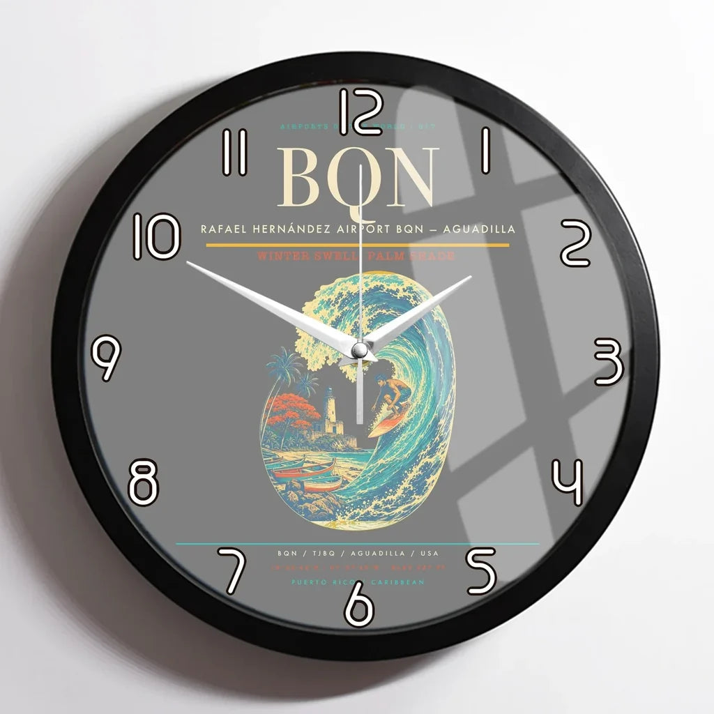 Rafael Hernández Airport (BQN) design on gray framed wall clock