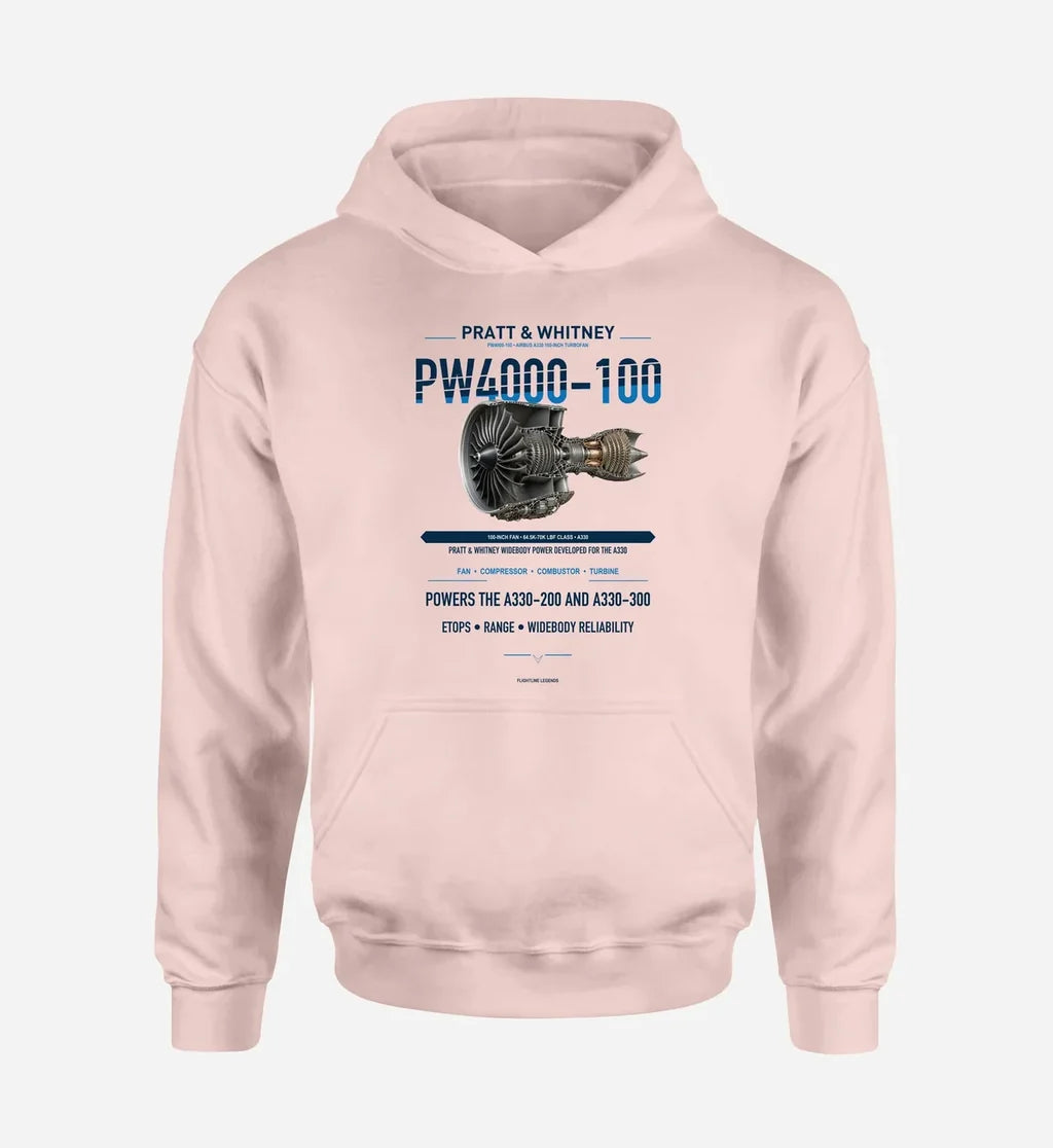 PW4000-100 design on pink hoodie single side