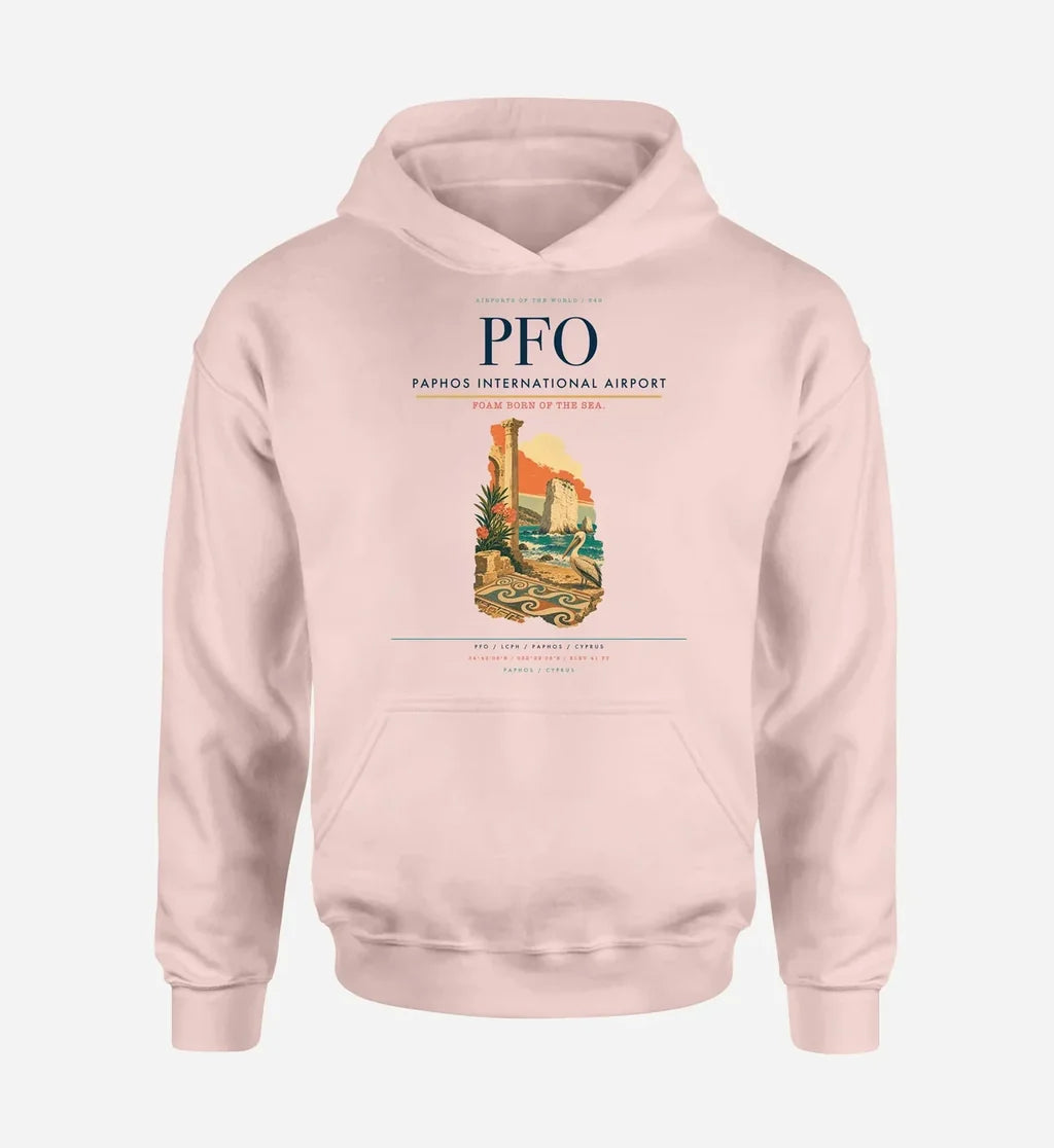 Paphos International Airport (PFO) design on pink hoodie single-side print