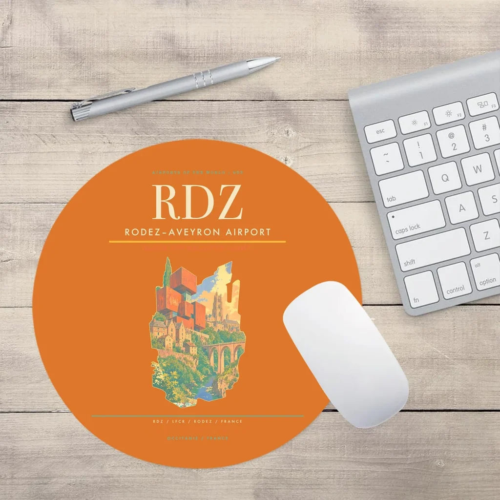 Rodez–Aveyron Airport (RDZ) design on orange round mouse pad
