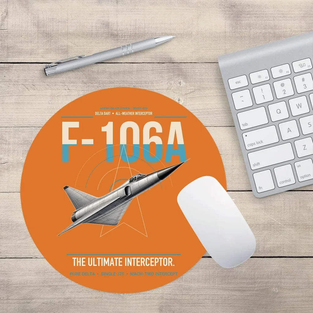F-106A Delta Dart design on orange round mouse pad