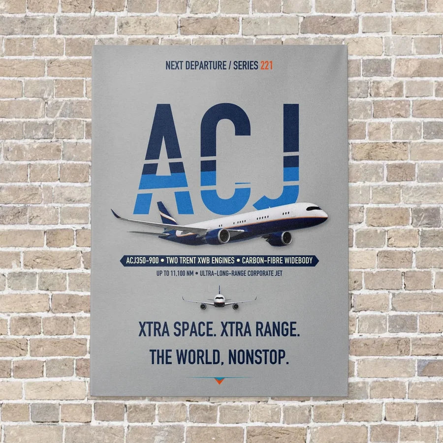 Airbus ACJ350 / exact ACJ350-900 vertical canvas print - no frame - light gray background