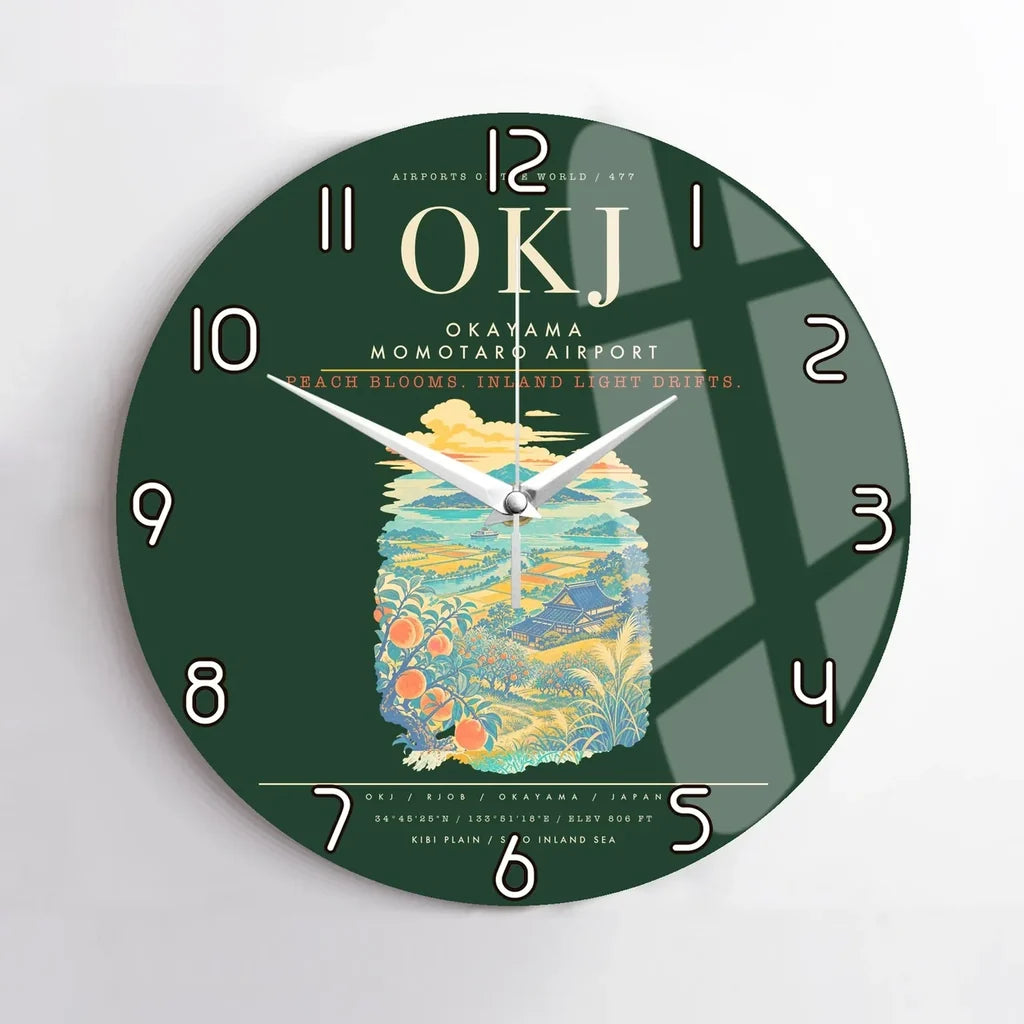 Okayama Momotaro Airport OKJ Wall-Clock No-Frame - Dark Green