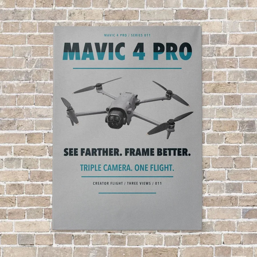 DJI Mavic 4 Pro vertical canvas print - no frame - light gray background