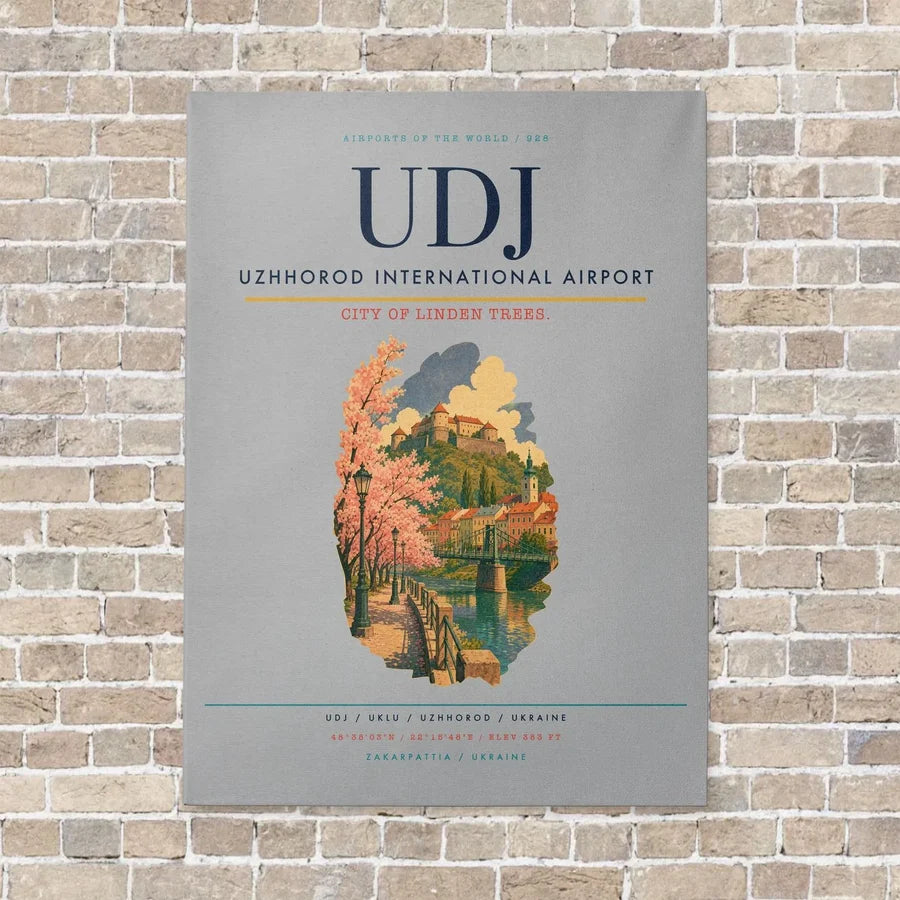 Uzhhorod International Airport UDJ vertical canvas print - no frame - light gray background