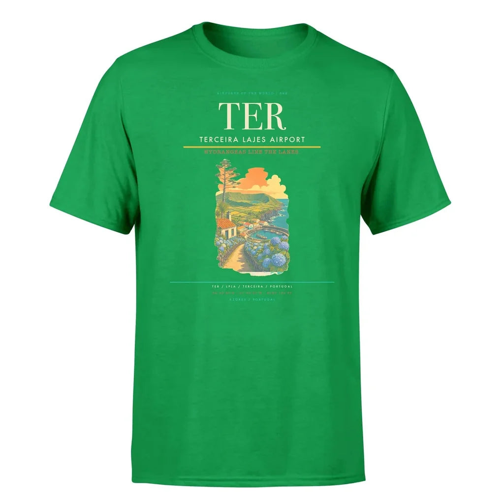 Terceira Lajes Airport (TER) T-Shirt single-side front print in Green | terceira-lajes-airport-ter-double-side-t-shirt