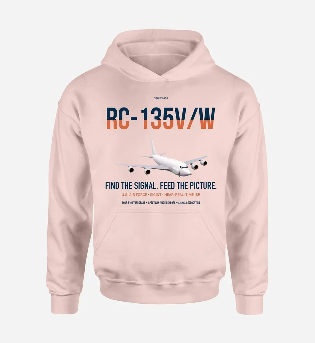 RC-135V W Rivet Joint design on pink double-side hoodie, single-side print
