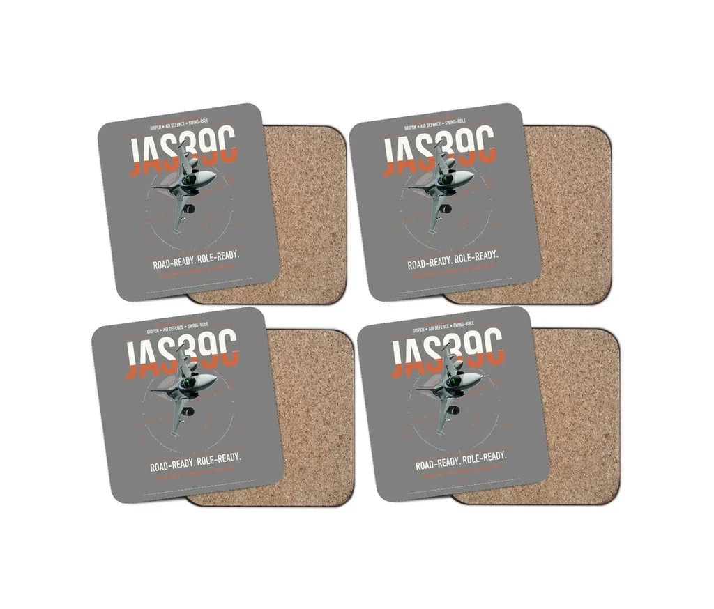 Saab JAS 39C Gripen design on gray 4 pieces set coaster