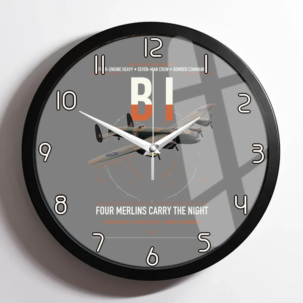 Avro Lancaster B I design on gray framed wall clock