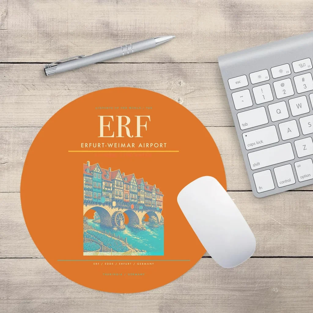 Erfurt-Weimar Airport (ERF) design on orange round mouse pad