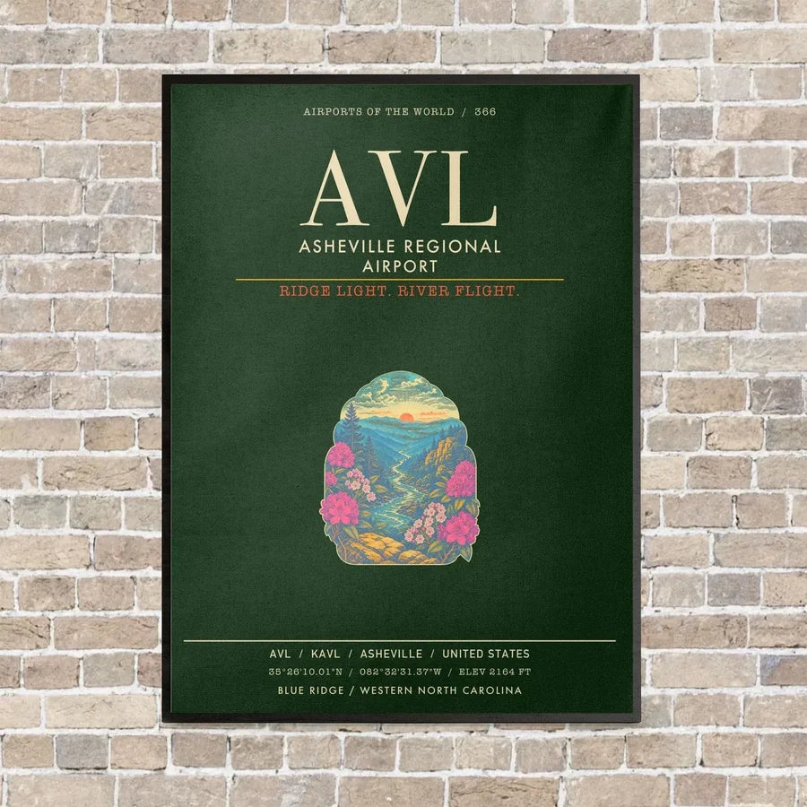 Asheville Regional Airport AVL - Canvas Framed - Dark Green