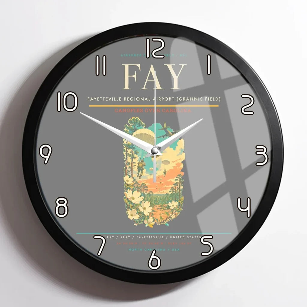 Fayetteville Regional Airport (Grannis Field) (FAY) design on gray framed wall clock