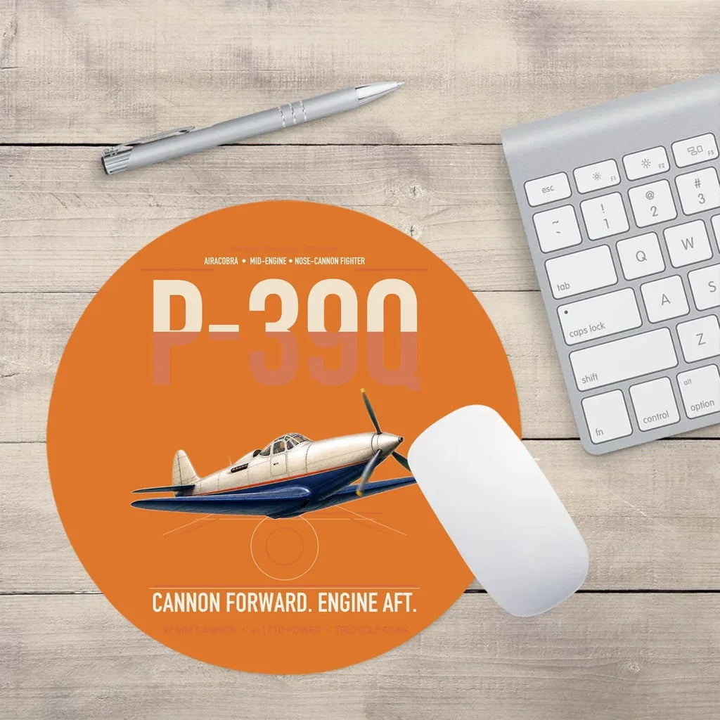 P-39Q Airacobra design on orange round mouse pad