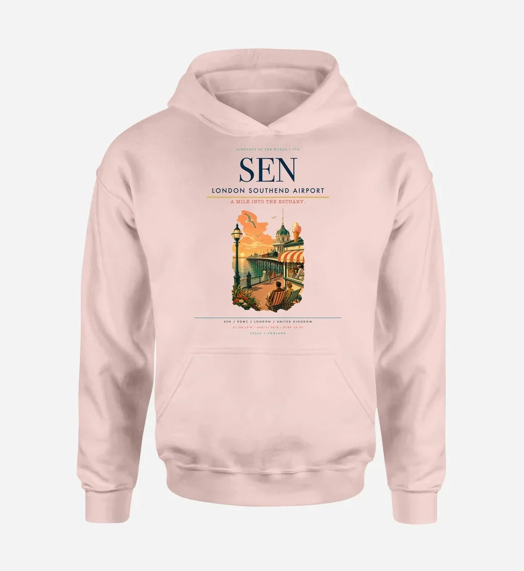 London Southend Airport (SEN) design on pink hoodie single-side print