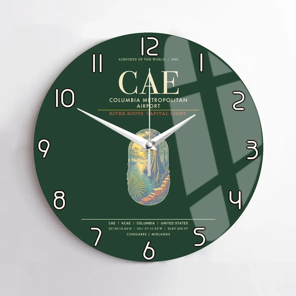 Columbia Metropolitan Airport CAE Wall-Clock No-Frame - Dark Green