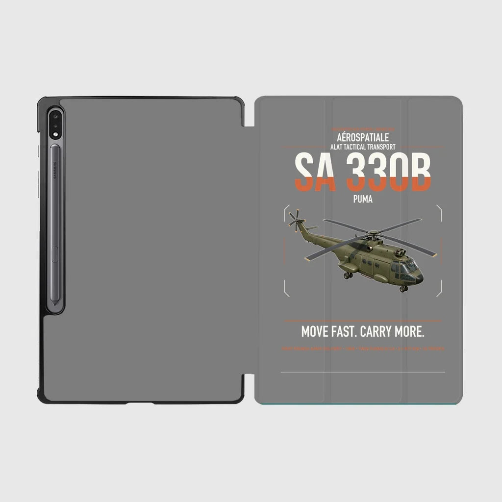 Aérospatiale SA 330B Puma design on gray samsung tablet tablet case