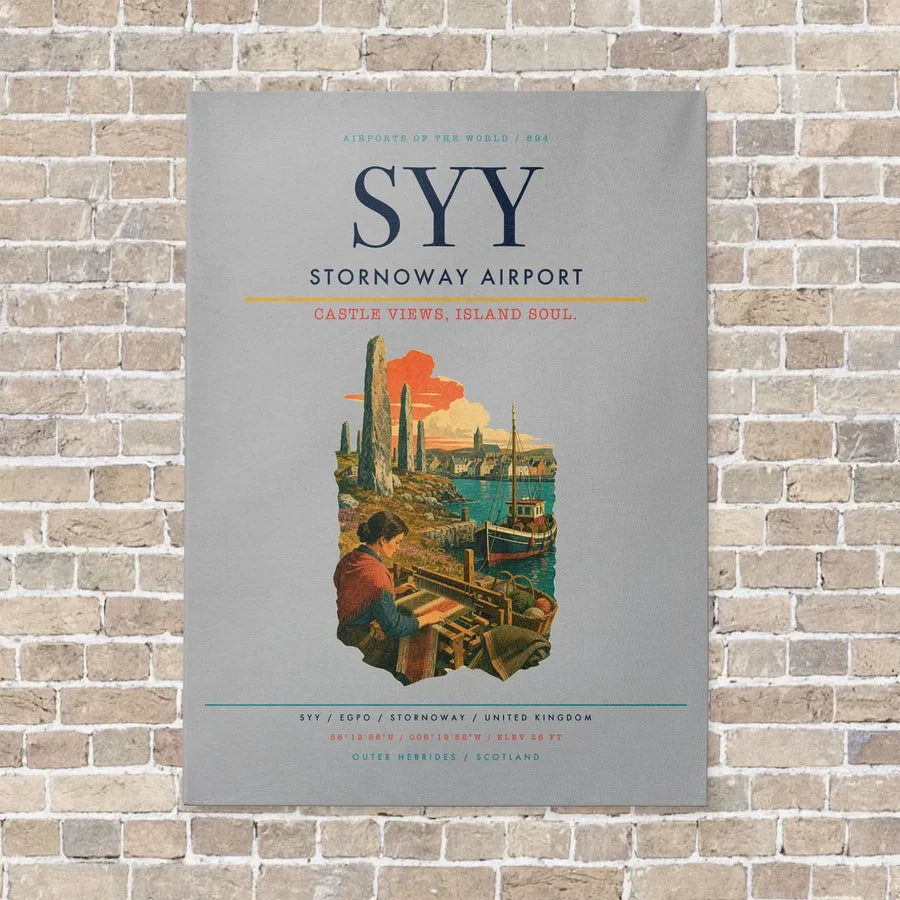 Stornoway Airport SYY vertical canvas print - no frame - light gray background