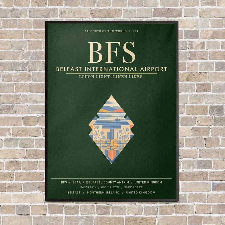 Belfast International Airport BFS - Canvas Framed - Dark Green