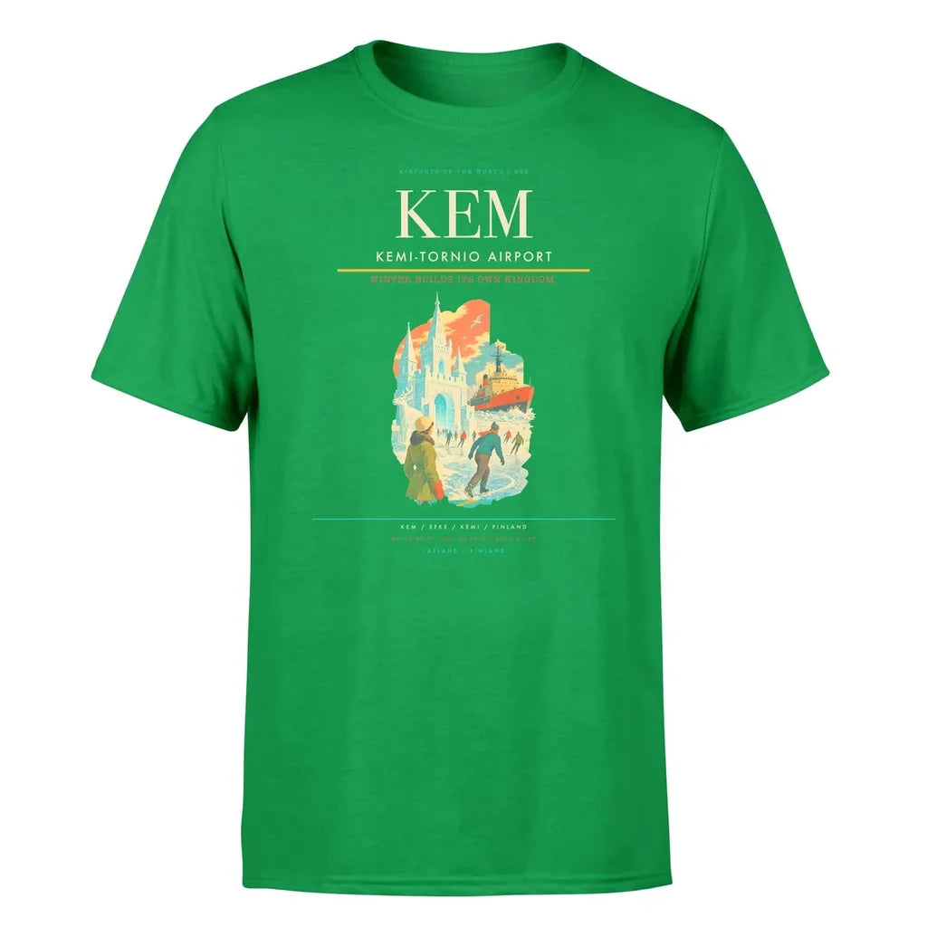 Kemi-Tornio Airport (KEM) T-Shirt single-side front print in Green | kemi-tornio-airport-kem-double-side-t-shirt