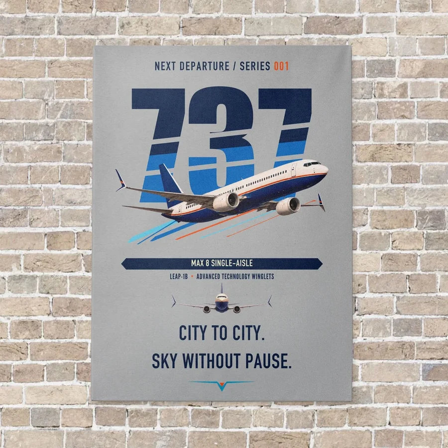 Boeing 737 MAX 8 vertical canvas print - no frame - light gray background