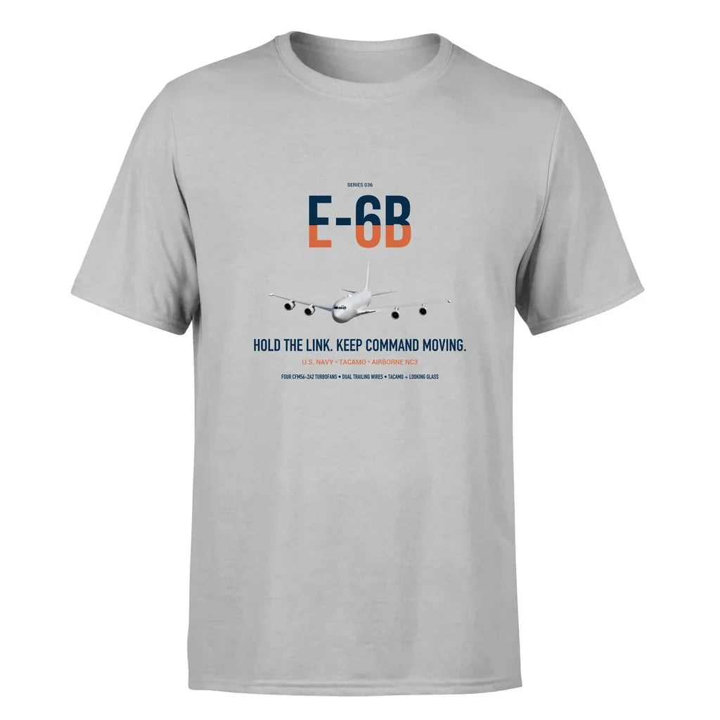 E-6B Mercury design on light gray double-side t-shirt, single-side print