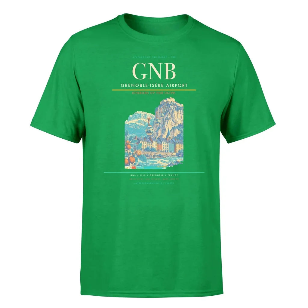 Grenoble-Isère Airport (GNB) T-Shirt single-side front print in Green | grenoble-isère-airport-gnb-double-side-t-shirt