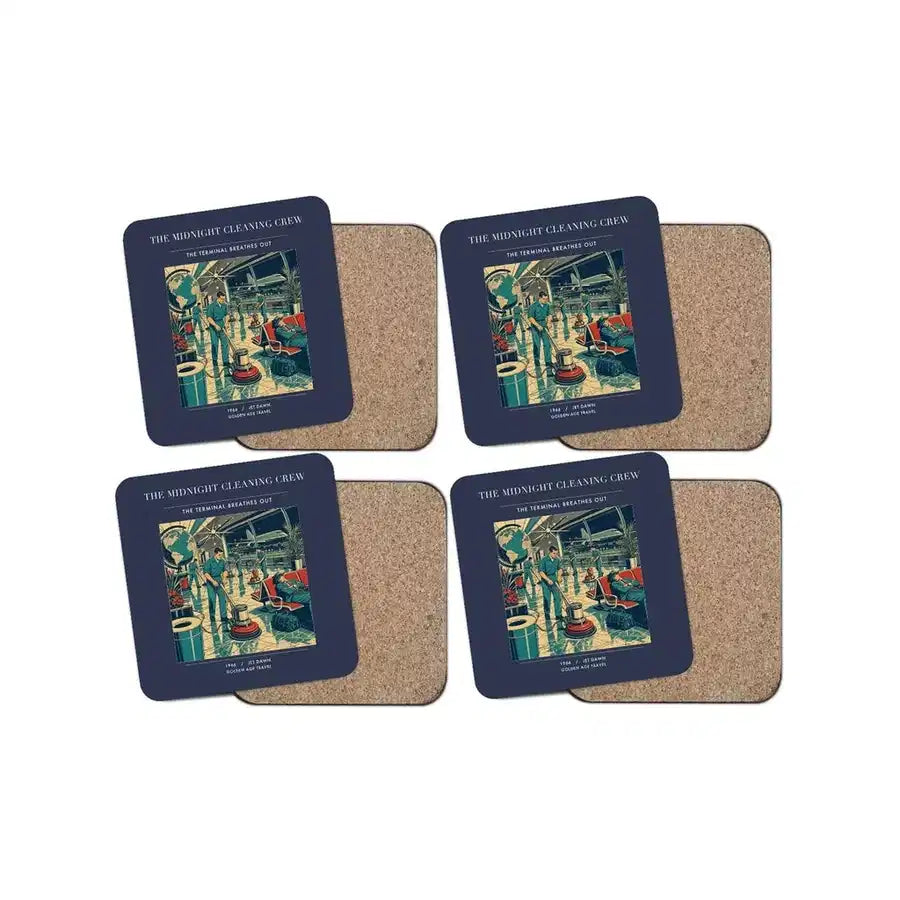 The Midnight Cleaning Crew - Designed Coasters design on navy blue 4-pieces-set
