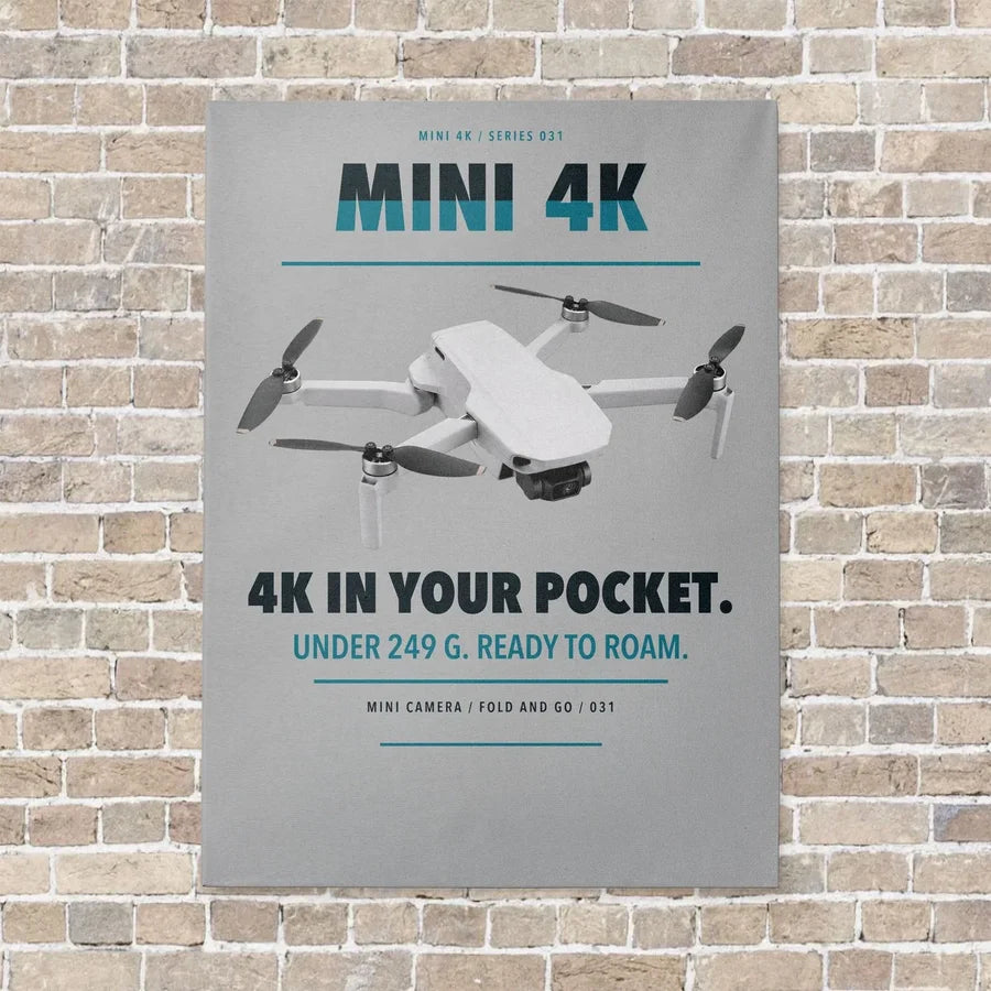 DJI Mini 4K vertical canvas print - no frame - light gray background