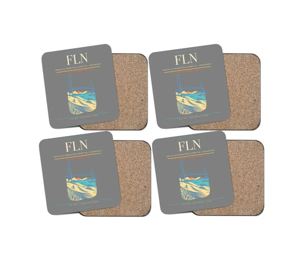 Hercilio Luz International Airport (FLN) design on gray 4 pieces set coaster
