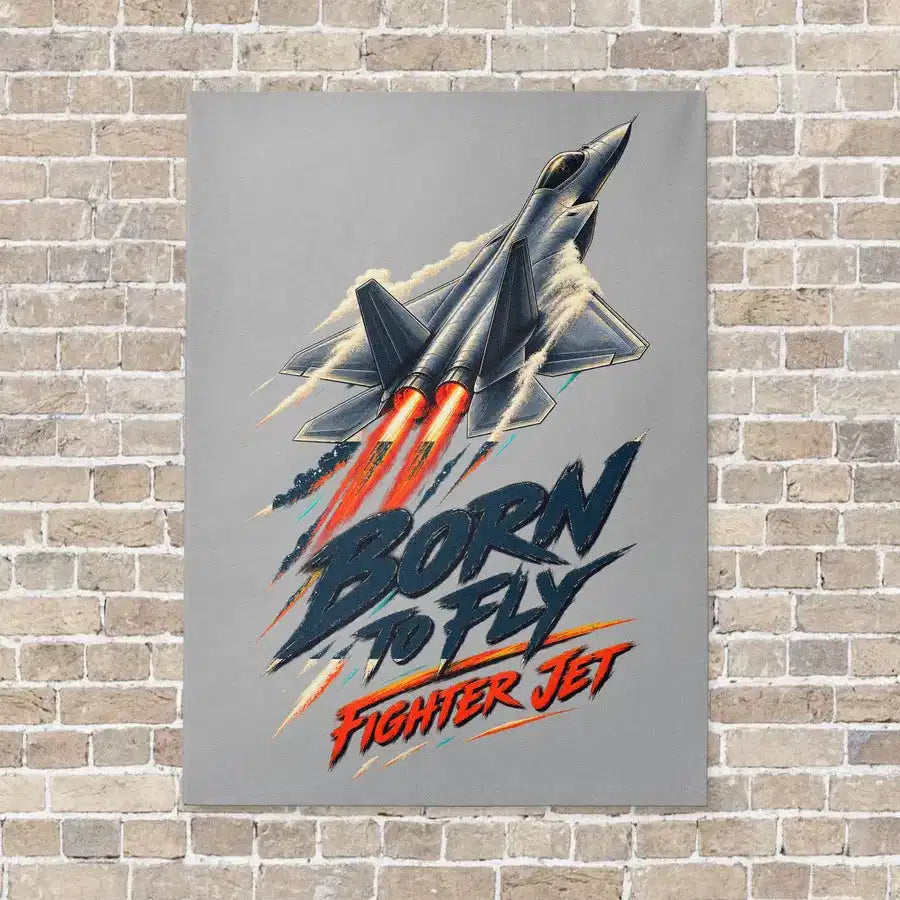 Born To Fly Fighter Jet vertical canvas print - no frame - light gray background