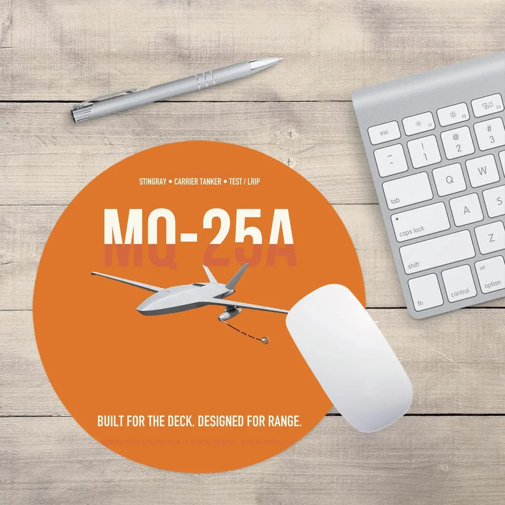 MQ-25A STINGRAY design on orange round mouse pad