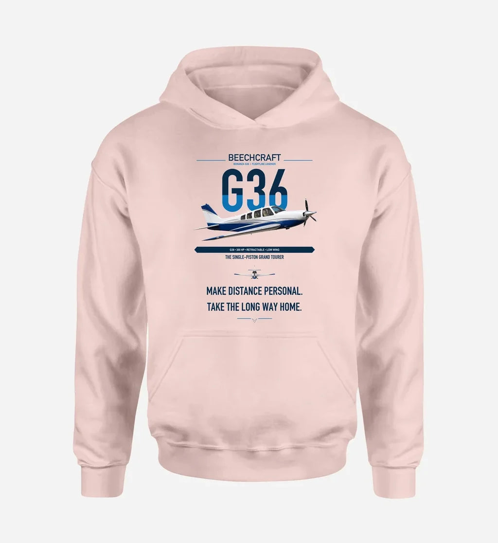 Beechcraft Bonanza G36 design on pink double-side hoodie, single-side print
