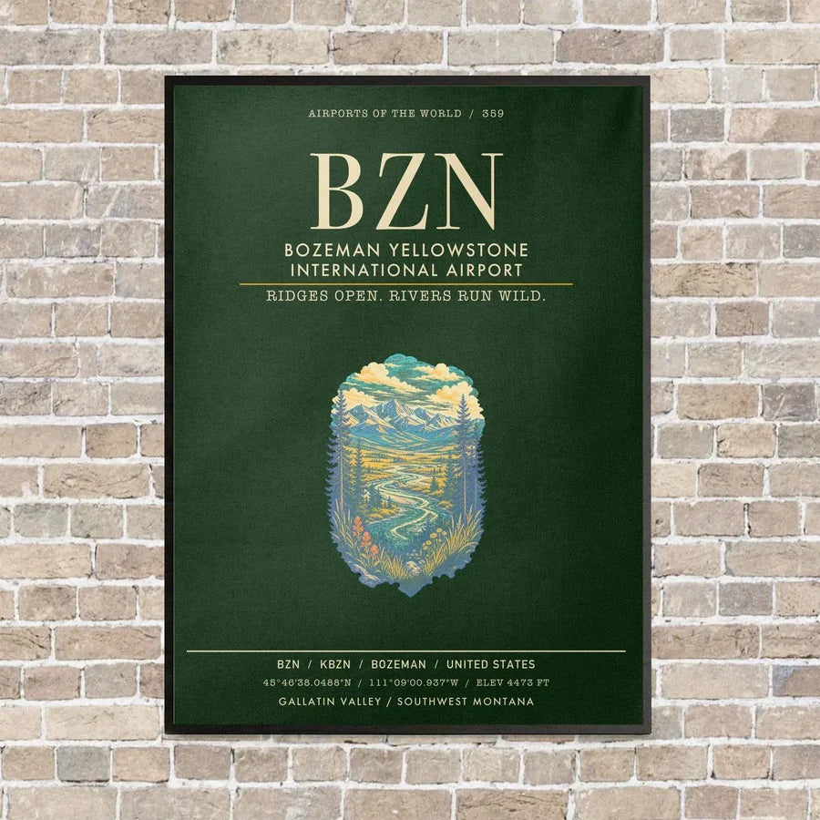 Bozeman Yellowstone International Airport BZN - Canvas Framed - Dark Green